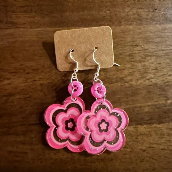 Sterling Silver Handmade Pink Flower Earrings - Picture 1 of 2